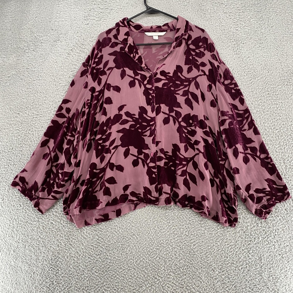 Cacique Burnout Velvet Top‎ Womens 22/24 Burgundy Floral Sheer Blouse Whimsigoth